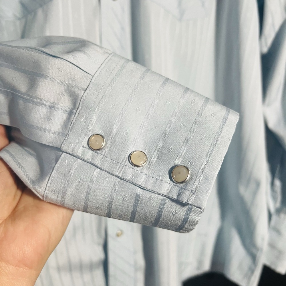 Wrangler Pearl Snap Shirt Mens 2XL Blue Dobby Striped Sport Rockabilly Rodeo (c9 - Picture 4 of 10